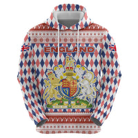 England Christmas Hoodie with Red Blue White Diamond Pattern Santa and Coat of Arms - Wonder Print Shop