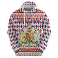 England Christmas Hoodie with Red Blue White Diamond Pattern Santa and Coat of Arms - Wonder Print Shop