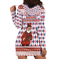 England Christmas Hoodie Dress with Red Blue White Diamond Pattern Santa and Coat of Arms - Wonder Print Shop