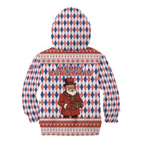 England Christmas Kid Hoodie with Red Blue White Diamond Pattern Santa and Coat of Arms - Wonder Print Shop