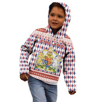 England Christmas Kid Hoodie with Red Blue White Diamond Pattern Santa and Coat of Arms - Wonder Print Shop