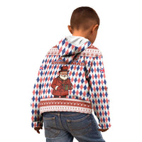 England Christmas Kid Hoodie with Red Blue White Diamond Pattern Santa and Coat of Arms - Wonder Print Shop