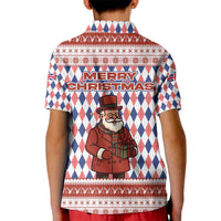 England Christmas Kid Polo Shirt with Red Blue White Diamond Pattern Santa and Coat of Arms - Wonder Print Shop