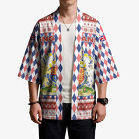 England Christmas Kimono with Red Blue White Diamond Pattern Santa and Coat of Arms - Wonder Print Shop