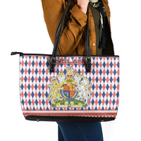 England Christmas Leather Tote Bag with Red Blue White Diamond Pattern Santa and Coat of Arms - Wonder Print Shop