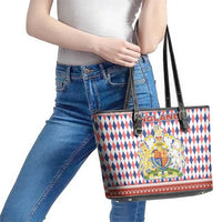 England Christmas Leather Tote Bag with Red Blue White Diamond Pattern Santa and Coat of Arms - Wonder Print Shop