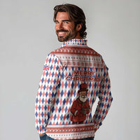 England Christmas Long Sleeve Polo Shirt with Red Blue White Diamond Pattern Santa and Coat of Arms - Wonder Print Shop