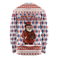 England Christmas Long Sleeve Shirt with Red Blue White Diamond Pattern Santa and Coat of Arms - Wonder Print Shop