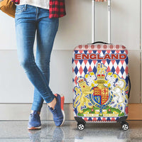 England Christmas Luggage Cover with Red Blue White Diamond Pattern Santa and Coat of Arms - Wonder Print Shop