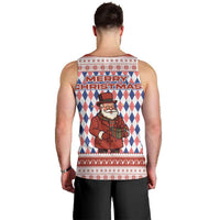 England Christmas Men Tank Top with Red Blue White Diamond Pattern Santa and Coat of Arms - Wonder Print Shop