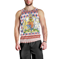 England Christmas Men Tank Top with Red Blue White Diamond Pattern Santa and Coat of Arms - Wonder Print Shop