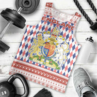 England Christmas Men Tank Top with Red Blue White Diamond Pattern Santa and Coat of Arms - Wonder Print Shop