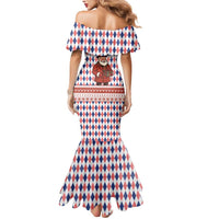 England Christmas Mermaid Dress with Red Blue White Diamond Pattern Santa and Coat of Arms - Wonder Print Shop