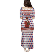 England Christmas Puletasi with Red Blue White Diamond Pattern Santa and Coat of Arms - Wonder Print Shop