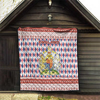 England Christmas Quilt with Red Blue White Diamond Pattern Santa and Coat of Arms - Wonder Print Shop