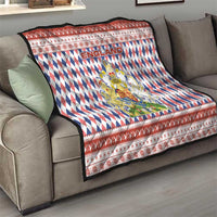 England Christmas Quilt with Red Blue White Diamond Pattern Santa and Coat of Arms - Wonder Print Shop