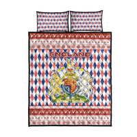 England Christmas Quilt Bed Set with Red Blue White Diamond Pattern Santa and Coat of Arms - Wonder Print Shop