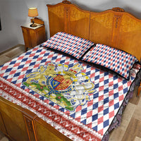 England Christmas Quilt Bed Set with Red Blue White Diamond Pattern Santa and Coat of Arms - Wonder Print Shop