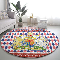 England Christmas Round Carpet with Red Blue White Diamond Pattern Santa and Coat of Arms - Wonder Print Shop