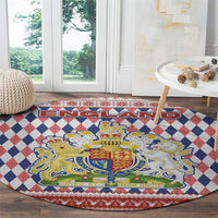 England Christmas Round Carpet with Red Blue White Diamond Pattern Santa and Coat of Arms - Wonder Print Shop