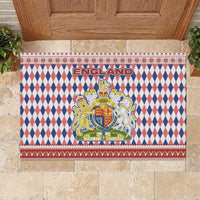 England Christmas Rubber Doormat with Red Blue White Diamond Pattern Santa and Coat of Arms - Wonder Print Shop