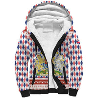 England Christmas Sherpa Hoodie with Red Blue White Diamond Pattern Santa and Coat of Arms - Wonder Print Shop