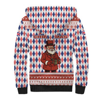 England Christmas Sherpa Hoodie with Red Blue White Diamond Pattern Santa and Coat of Arms - Wonder Print Shop