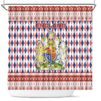 England Christmas Shower Curtain with Red Blue White Diamond Pattern Santa and Coat of Arms - Wonder Print Shop