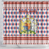 England Christmas Shower Curtain with Red Blue White Diamond Pattern Santa and Coat of Arms - Wonder Print Shop