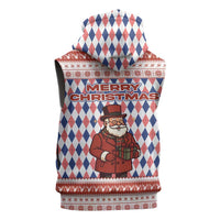England Christmas Sleeveless Hoodie with Red Blue White Diamond Pattern Santa and Coat of Arms - Wonder Print Shop