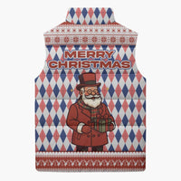 England Christmas Sleeveless Puffer Jacket with Red Blue White Diamond Pattern Santa and Coat of Arms - Wonder Print Shop