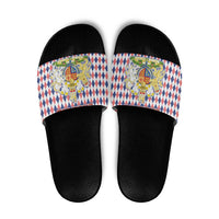 England Christmas Slide Sandals with Red Blue White Diamond Pattern Santa and Coat of Arms - Wonder Print Shop