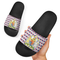 England Christmas Slide Sandals with Red Blue White Diamond Pattern Santa and Coat of Arms - Wonder Print Shop