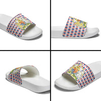 England Christmas Slide Sandals with Red Blue White Diamond Pattern Santa and Coat of Arms - Wonder Print Shop