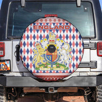 England Christmas Spare Tire Cover with Red Blue White Diamond Pattern Santa and Coat of Arms - Wonder Print Shop