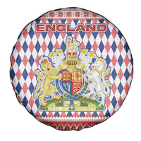 England Christmas Spare Tire Cover with Red Blue White Diamond Pattern Santa and Coat of Arms - Wonder Print Shop
