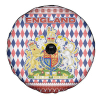 England Christmas Spare Tire Cover with Red Blue White Diamond Pattern Santa and Coat of Arms - Wonder Print Shop