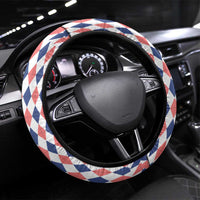 England Christmas Steering Wheel Cover with Red Blue White Diamond Pattern Santa and Coat of Arms - Wonder Print Shop