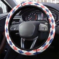 England Christmas Steering Wheel Cover with Red Blue White Diamond Pattern Santa and Coat of Arms - Wonder Print Shop