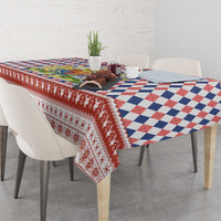 England Christmas Tablecloth with Red Blue White Diamond Pattern Santa and Coat of Arms - Wonder Print Shop