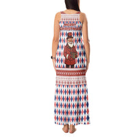 England Christmas Tank Maxi Dress with Red Blue White Diamond Pattern Santa and Coat of Arms - Wonder Print Shop