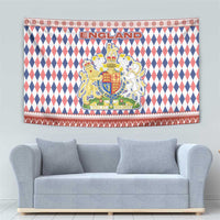 England Christmas Tapestry with Red Blue White Diamond Pattern Santa and Coat of Arms - Wonder Print Shop