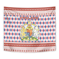 England Christmas Tapestry with Red Blue White Diamond Pattern Santa and Coat of Arms - Wonder Print Shop