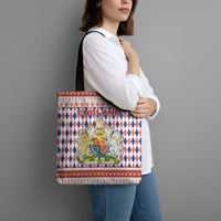 England Christmas Tote Bag with Red Blue White Diamond Pattern Santa and Coat of Arms - Wonder Print Shop
