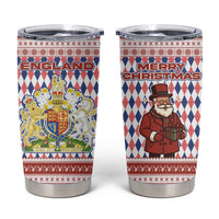 England Christmas Tumbler Cup with Red Blue White Diamond Pattern Santa and Coat of Arms - Wonder Print Shop