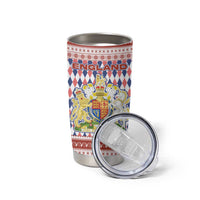 England Christmas Tumbler Cup with Red Blue White Diamond Pattern Santa and Coat of Arms - Wonder Print Shop