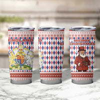 England Christmas Tumbler Cup with Red Blue White Diamond Pattern Santa and Coat of Arms - Wonder Print Shop