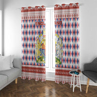 England Christmas Window Curtain with Red Blue White Diamond Pattern Santa and Coat of Arms - Wonder Print Shop