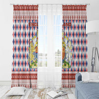 England Christmas Window Curtain with Red Blue White Diamond Pattern Santa and Coat of Arms - Wonder Print Shop