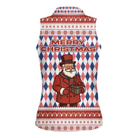 England Christmas Women Sleeveless Polo Shirt with Red Blue White Diamond Pattern Santa and Coat of Arms - Wonder Print Shop